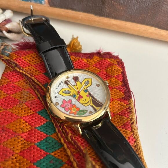 Betsey Johnson Gold and Black Giraffe Watch Leather - Picture 15 of 16